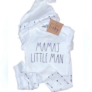 Rae Dunn 3Pc Baby MAMAS LITTLE MAN onesie, pants and  & Hat